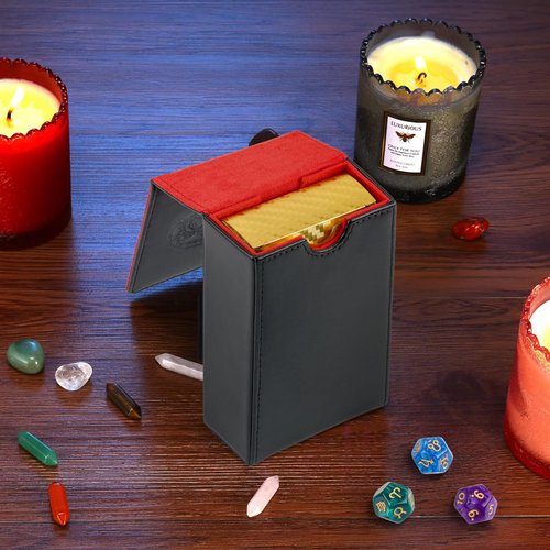 Buweeo Tarot Card Case/Holder, Single Deck PU Leather Card Holder for Most Standard Size Tarot Cards or Playing Cards, Black and Red