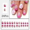 24Pcs Sparkly Breast Cancer Square Press on Nails Short Square Fake Nails Pink Ribbon False Nails with Pink Glitter French Tips Design Breast Cancer Awareness Artificial Nails for Women and Girls