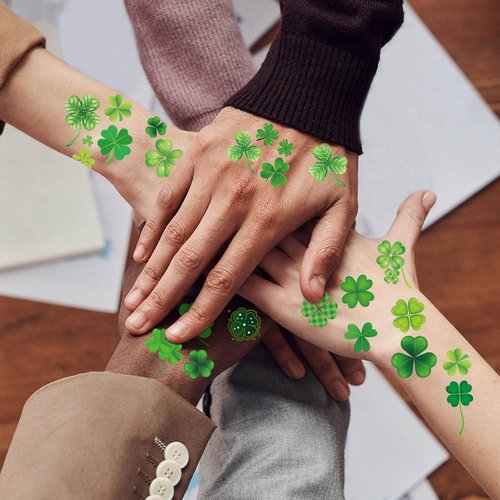 Uranian St. Patrick's Day Temporary Tattoos Shamrock Tattoo Stickers Lucky Clover Waterproof Body Stickers Irish Party Supplies for Women