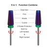 Lavinda 5 in 1 Multi-function Tapered Shape Straight Cut Nail drill bit, Use for both Left and Right Handed, Professional Carbide Tungsten Steel bits for Acrylic Nail Gel Fast Remove (Coarse, Purple)