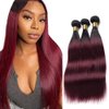 1B99J Bundles Ombre Red Straight Human Hair Bundles Brazilian Unprocessed Virgin Hair Burgundy Bundles Human Hair Weave 3 Bundles 12 14 16 Inch Ombre Straight Bundles Remy Hair Extensions