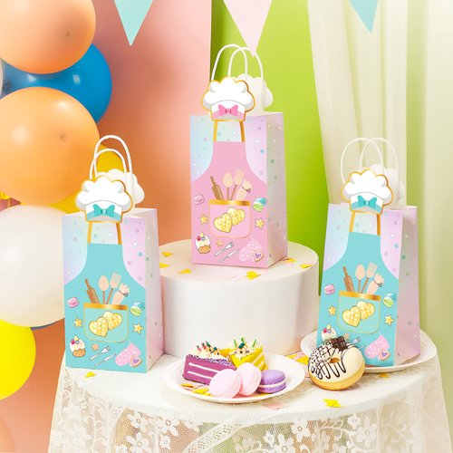 Liliful Baking Party Favors Little Bakers Gift Bags with Handles Paper Goody Treat Candy Bags Bakery Pattern Goodie Bags Birthday Baking School Party Supplies Decor Decorations for Kid Adult(16 Pcs)