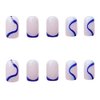 YoYoee Short Square Press on Nails French False Nails Acrylic Full Cover Glossy Fake Nails Blue Swirl Tips for Women and Girls 24PCS
