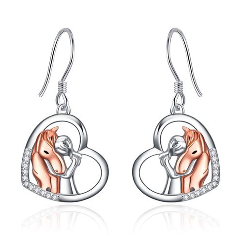 YFN Rose Gold Horse Earrings Sterling Silver Animal Stud Earrings Women Embrace Horse Gift for Women