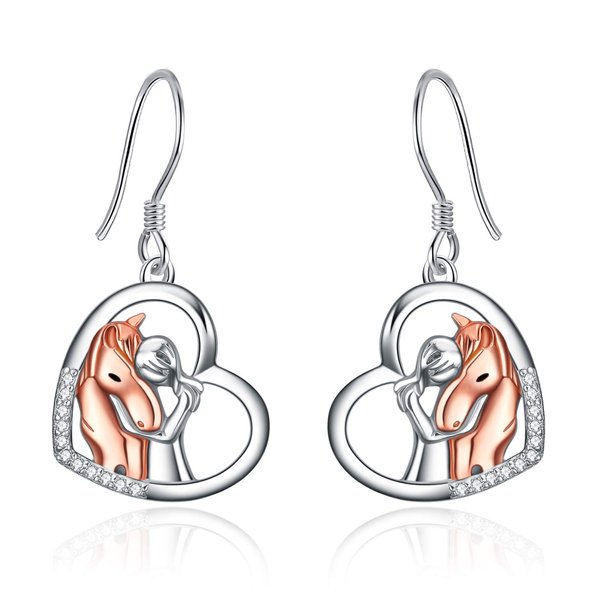YFN Rose Gold Horse Earrings Sterling Silver Animal Stud Earrings Women Embrace Horse Gift for Women