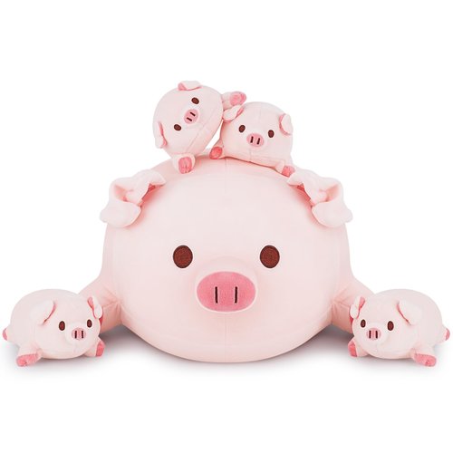 Achwishap 5PCS Pig Family,Pig Stuffed Animal Mommy with 4 Pig Babies Plush,Cute Pig Plush Pillow Cushion Doll,Kawaii Pig Plush Toy Hugging Pillow for Kids Adult(16” Pig Family)