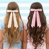 2PCS Velvet Hair Bows Ribbon Hair Clips, Fall Alligator Hair Pins, Ponytail Holder Accessories Sides Metal Hair Bow Barrettes Hair Accessories for Women Girls Kids (Beige+Pink)