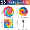 24 Guests Tie Dye Party Plates Napkins Tie Dye Birthday Party Decorations Supplies for Girls Tie Dye Birthday Paper Plates Napkins Forks Tableware Set (96 Pieces)