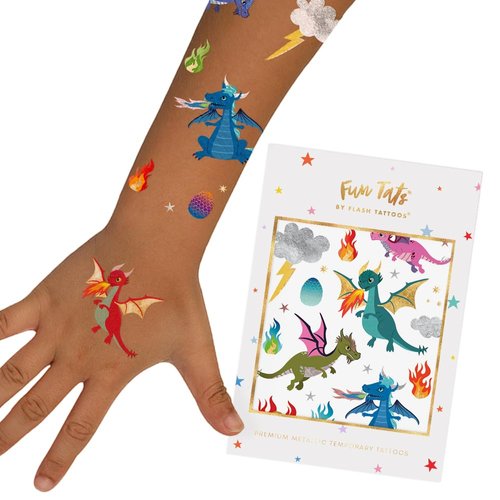 Flash Tattoos kids Dragons temporary tattoo pack | 36 Kids tattoo | Metallic tattoo | Birthday Party Supplies | Dragons party favor, Dragon costume, Dragon tattoo, Dragon sticker