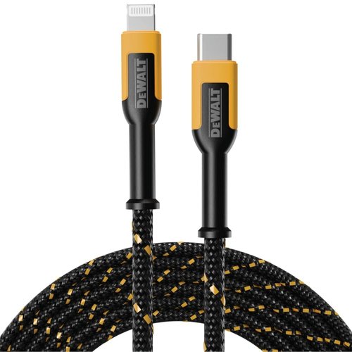 DEWALT Lightning to USB Cable — Reinforced Braided Cable for Lightning — Charger Cord Compatible with iPhone — Apple Compatible Charging Cable… (USB C to Lightning, 6 Foot)