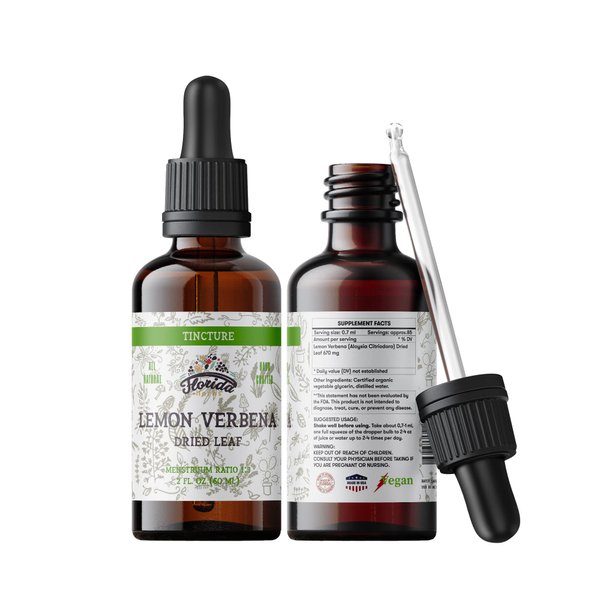 FLORIDA HERBS Lemon Verbena Liquid Extract, Lemon Verbena (Aloysia Citriodora) Dried Leaf, Herbal Supplement, Non-GMO in Cold-Pressed Organic Vegetable Glycerin 700 mg, 2 oz (60 ml)