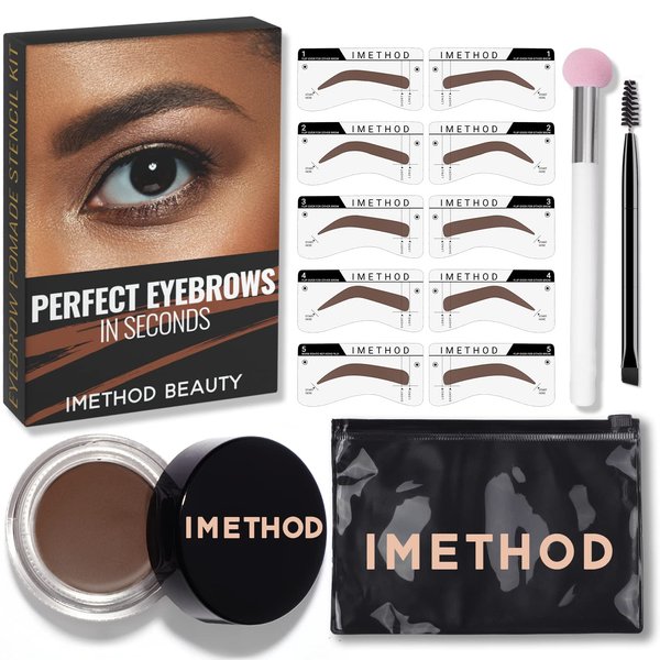 iMethod Eyebrow Stamp and Eyebrow Stencil Kit - Eye Brow Stamping Kit, Brow Stamp Kit, Brow Stencil and Stamp Kit, Brow Trio Eyebrow Kit, Perfect Bushy Eyebrows, Light Brown