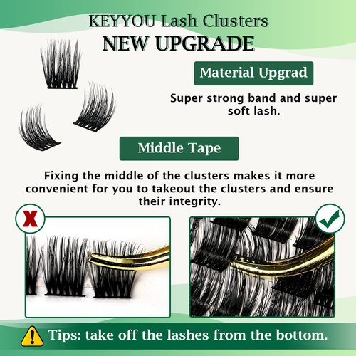 Lash Clusters 96pcs Individual Lashes D Curl 10mm Cluster Lashes KEYYOU Volume Wispy Lash Extension Soft&Comfortable Easy DIY at Home(Y12 D-10mm)