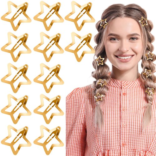 Isslly 12PCS Cute Star Hair Clips for Women, Gold Metal Star Hair Snap Barrettes, Non Slip Hair Accessories for Women, Girls for Daily Use, Parties