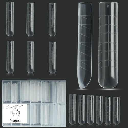 Vnjaoi 120 Pcs Poly Extension Gel Dual Nail Forms Nail Molds With Scale Builder Coffin Nail for Gel Manicure Nail Art Design Salon DIY at Home (Long U-Shaped Thickened Dual Nail Forms Set)