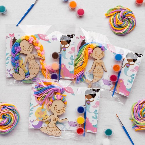VENUSFIT Mermaid Party Favors - 12 PCS Mermaid Birthday Party Supplies - Mermaid Paint & Yarn Hair Crafts - Mermaid Birthday Decorations Goodie Bags Gifts Prizes for Kids Girls Toddler