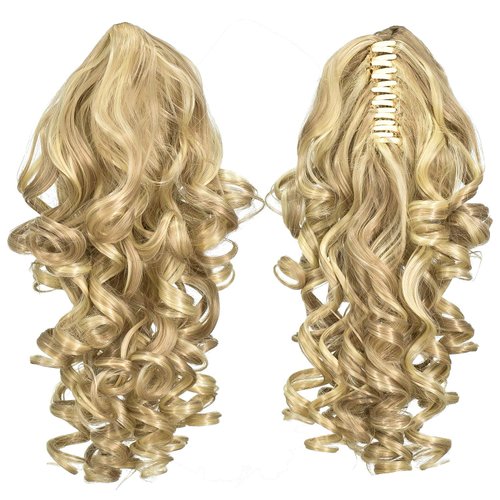 SWACC 12-Inch Short Screw Curls Claw Clip Ponytail Extensions Synthetic Clip in Drawstring Curly ...
