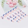 Foccna Square Press on Nails Acrylic French Fake Nails Short Swirls Cute Women's Blue False Nails Daily Wear Artificail Nails for Women&Girls, 24PCS