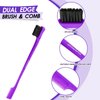 precious harvest Three-piece Hair Styling Rat Tail Comb Hair Brush Set,Double Sided Edge Brush for Edge & Back Brushing,Nylon Teasing Hair Brush with, Slicking Hair for Women Girls (Purple)