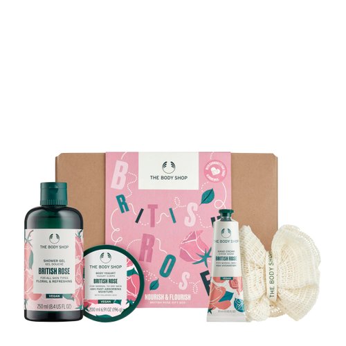 The Body Shop Nourish & Flourish British Rose Body Care Gift Set, Vegan, 4-Piece Gift Set