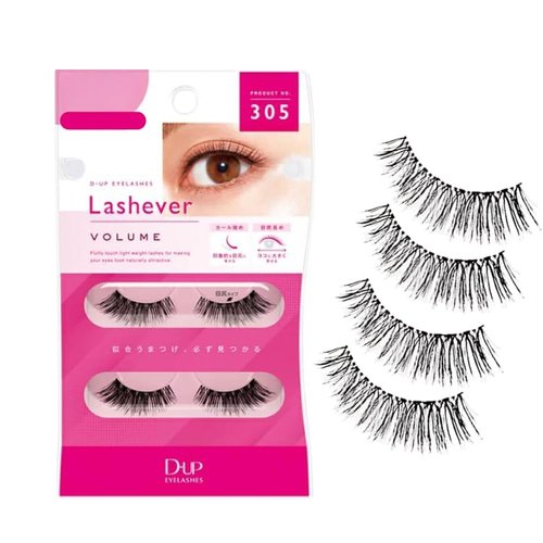 D-UP False Eyelashes Lashever Volume Series, Japanese Natural Looking Fake Eyelashes A Day Long Lasting Wear, Reusable Strip, Comfortable Fit, 2 Pairs, Volume 305 Black