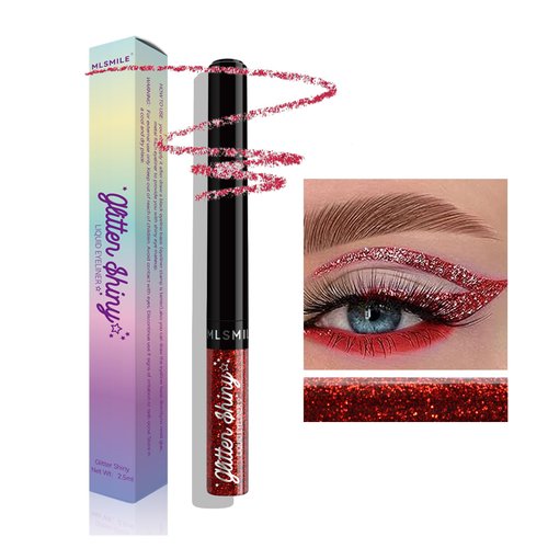 Red Glitter Eyeliner Liquid Long-lasting Waterproof Diamond Glitter Eyeshadow, Ultra Fine Felt-Tip Smudgeproof Longwearing Pigmented Colored Liquid Eyeliners, Flash Color Eyeliner Pen Eye Makeup(06#)