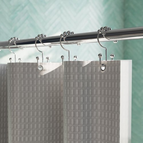 Maytex Shower Curtain Hooks, Shower Curtain Rings, Rust-Resistant Decorative Double Roller Glide Shower Hooks, Shower Rings for Bathroom Shower Rods, Curtains, Liners, Set of 12, Chrome