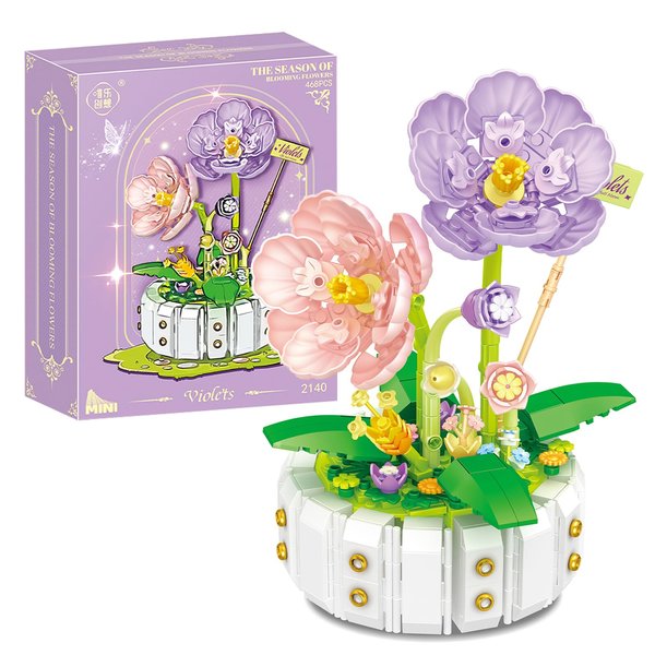 Violets Flower Building Blocks Sets, Artificial Flowers Building Blocks Toys Kit for Adults Teens, DIY Garden Plants Bonsai Room Decor, Mother's Valentines Day Gifts for Her Women Girls (468Pcs)