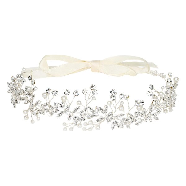 Hotalisona Flower Girl Headpiece Wedding Hair Accessories Wedding Headpiece for Bride Flower Girl Headband First Communion Headpiece for Girls Rhinestone Pearl Flower Headband Princess Accessories