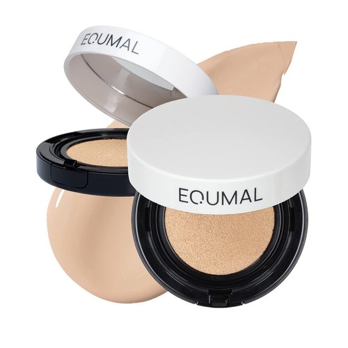 EQUMAL No More Cushion Foundation SPF50+ PA++++ – Air Fit Full Coverage Foundation with Natural Dewy Finish - Long Lasting and Lightweight Formula for Perfect Fitting Makeup, 4 Shades, 0.5.oz. (N01 LIGHT NUDYFUL)