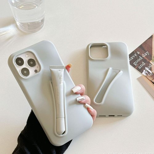 TRADAY Lip Gloss Phone Case Cute for iPhone 15 Plus /14 Plus for Women Girls Protective Silicone Shockproof Slim Funny Stylish Phone Case Compatible with iPhone 15 Plus/14 Plus（Light Gray）