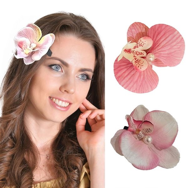 Hawaiian Flower Claw Clips 2Pcs Flower Hair Clips for Thick Hair Pink Orchid Hair Claw for Teens Women Summer Y2K Glitter Butterfly Clip Headpiece Hair Accessories