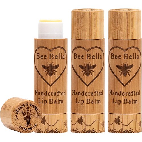 Bee Bella Lip Balm Lavender Vanilla Scent, (3 Pack), Valentine's Day Gift, Moisturizing Lip Care, 100% Natural, Beeswax with Vitamin E, Handmade in USA, Easter Basket idea
