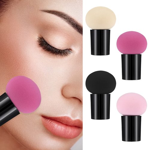 Sibba 4 PCS Makeup Eggs Sponge Beauty Blender Foundation Blending Make Up Concealer Applicator Cosmetic Face Eye Brush Set With Mini Handle Loose Powder Coverage Flat End Head Holder Kit