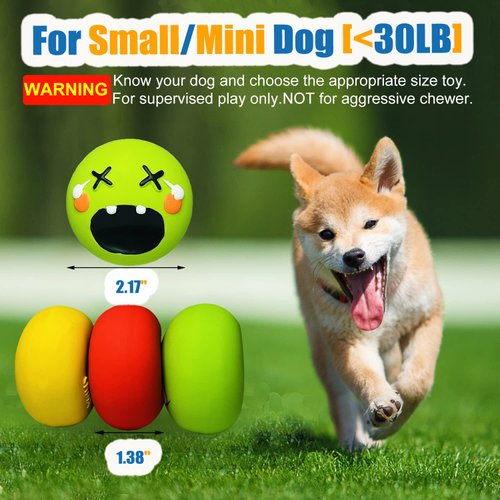 HOLYSTEED Squeaky Dog Toy for Small Dogs, Rubber Latex Puppy Toys Small Dog Toys, Soft Small Dog Squeaky Toys, Smile Face Squeaky Dog Balls Flat for Mini, Small Breeds