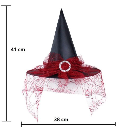 LKQBBSZ Halloween Witch Hat for Women Lace Veils Hanging Witch Hats for Halloween Cosplay Costume Accessories Party Supplies (Red)