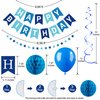 Blue Happy Birthday Party Decorations Set for Men Boys, Pre-Strung Happy Birthday Sign Banner, Blue Balloons, Tissue Paper Pom Poms, Star Garland, Hanging Swirls for Birthday Party Decorations
