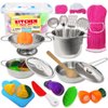 ArtCreativity Pretend Play Kitchen Set for Kids, 23-Piece Kids’ Kitchen Playset with Pots, Pans, Chef Hat, Apron, Utensils, Knife Toy, Pretend Play Food, & More, Kids’ Kitchen Playset for Hours of Fun