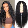 BASEMMAHER Deep Wave Lace Front Wigs Synthetic Artificial Human Hair Pre-Plucked Hair Wigs 30 Inch Natural Black Lace Frontal Curly Wig Hair Replacement Wigs for Black Women Daily Party Use