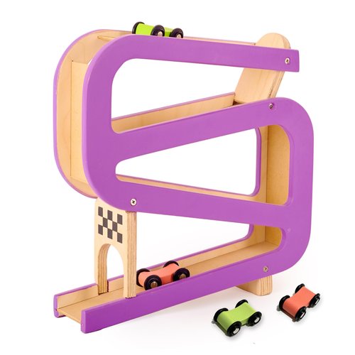 Curious Crate Wooden Car Tracker | Montessori Learning Toys for Toddlers | Car Ramp Toy with 4 Cars | Fine Motor Skills & Cognitive Development | Gifts for Girls & Boys Ages 1.5+ Years