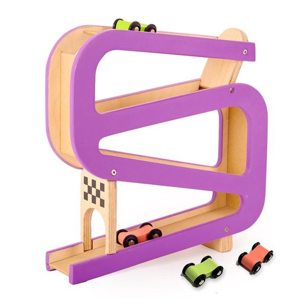 Curious Crate Wooden Car Tracker | Montessori Learning Toys for Toddlers | Car Ramp Toy with 4 Cars | Fine Motor Skills & Cognitive Development | Gifts for Girls & Boys Ages 1.5+ Years