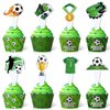 48Pcs Soccer Cupcake Toppers and Wrappers Soccer Party Supplies Soccer Cupcake Decorations for Boys Kids Teens Sport Theme Birthday Cupcake Picks for Soccer Birthday Football Holiday Party Favor Decor