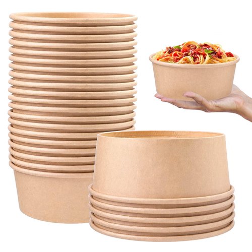 Fniiva 25 Pack 25 oz Paper Bowls, Disposable Food Containers with Lids, Disposable Bowls with Lids, Disposable Salad Bowls with Lids for Diet Salad, Ice Cream, Yogurt, Party Food