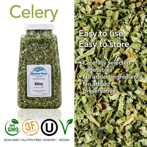 Harmony House Dehydrated Celery, Crosscut – Dried Vegetables For Cooking, Camping, Emergency Supply and More (1.5 oz, Zip Pouch)