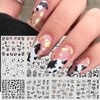 MAIOUSU STORE Nail Art Stickers, 12 Sheets Cute Milk Cartoon Water Transfer Nail Decals Nail Stickers with Assorted Patterns Milk Cow Animal Leopard Heart Design DIY Nail Art Decoration