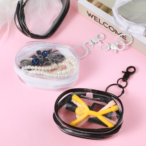 Nogeqi 4 PCS Cute Clear Bag Keychain Doll Display Keychain Bag Portable Clear Figure Display Bag with Keychain Clear Coin Purse Clear Keychain Pouch for Display off Blind Boxes Mini Figures