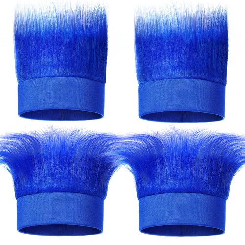 Cindeer 4 Pcs Blue Hairy Costume Headband Blue Headband Fun and Fuzzy Crazy Hair Wig Blue Hair Costume Accessories Party for Adults Women Men
