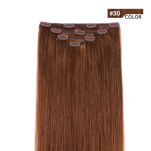 20" Clip in Hair Extensions Remy Human Hair for Women - Silky Straight Long Human Hair Clip on Extensions Medium Auburn 75grams 4pieces #30 Color