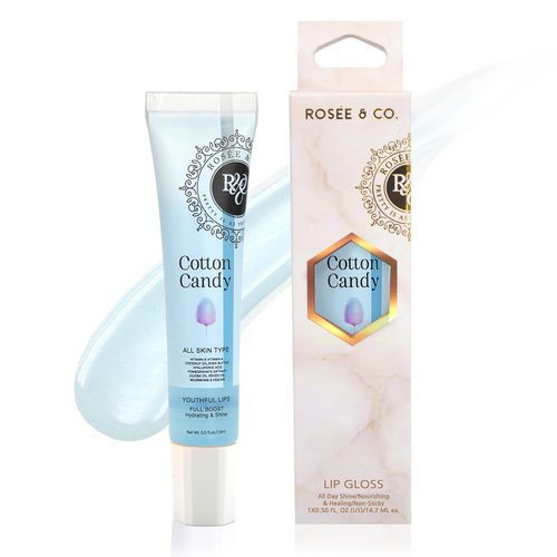 ROSÉE & CO Rosee Lip Gloss Vegan & Cruelty Free Treatment, Long Lasting Glossy with Shea Butter, Moisturize, Protect & Smooth - Clear (n.Cotton Candy)