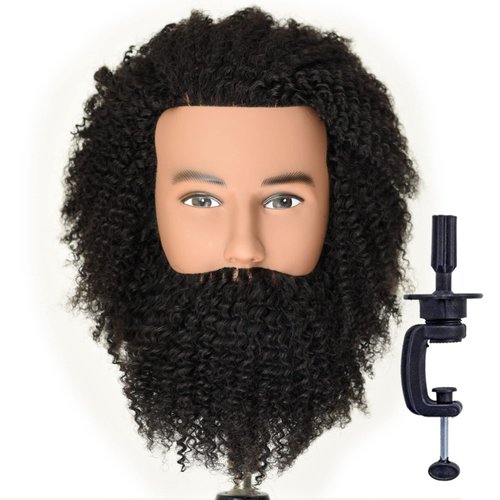 Newshair Male Mannequin Head 8"-10" 100% Human Hair Curly Hair Hairdresser Cosmetology Mannequin Manikin Training Head Hair and Free Clamp Holder